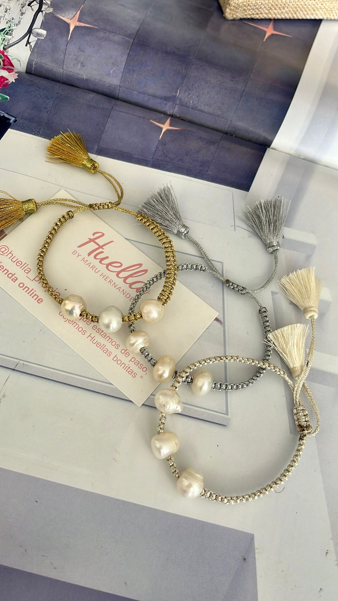Brazalete 3 perlas metalizado