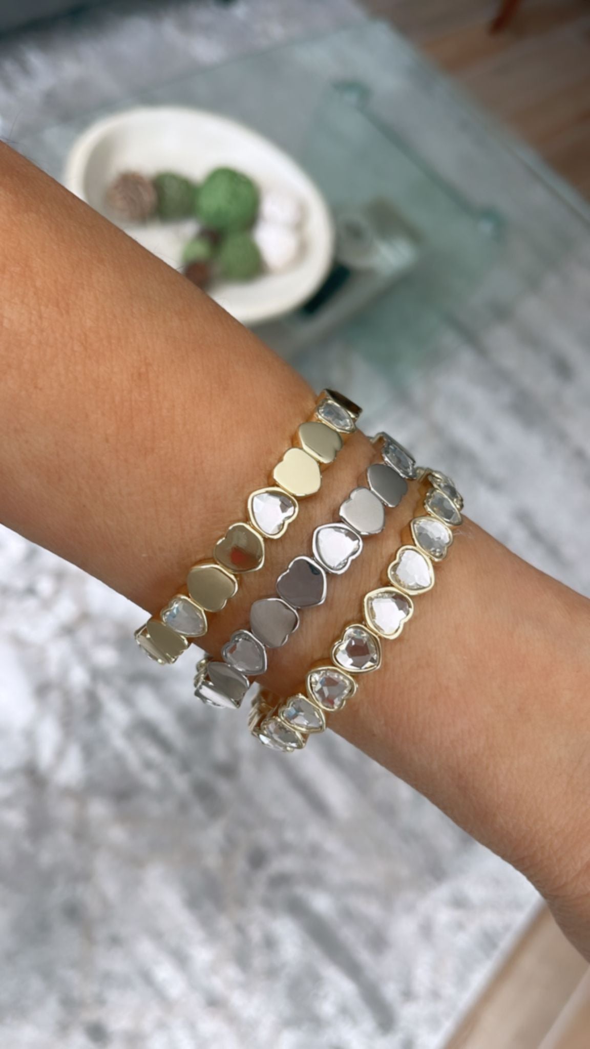 Brazalete corazón cristal /y corazones cristal y sólido