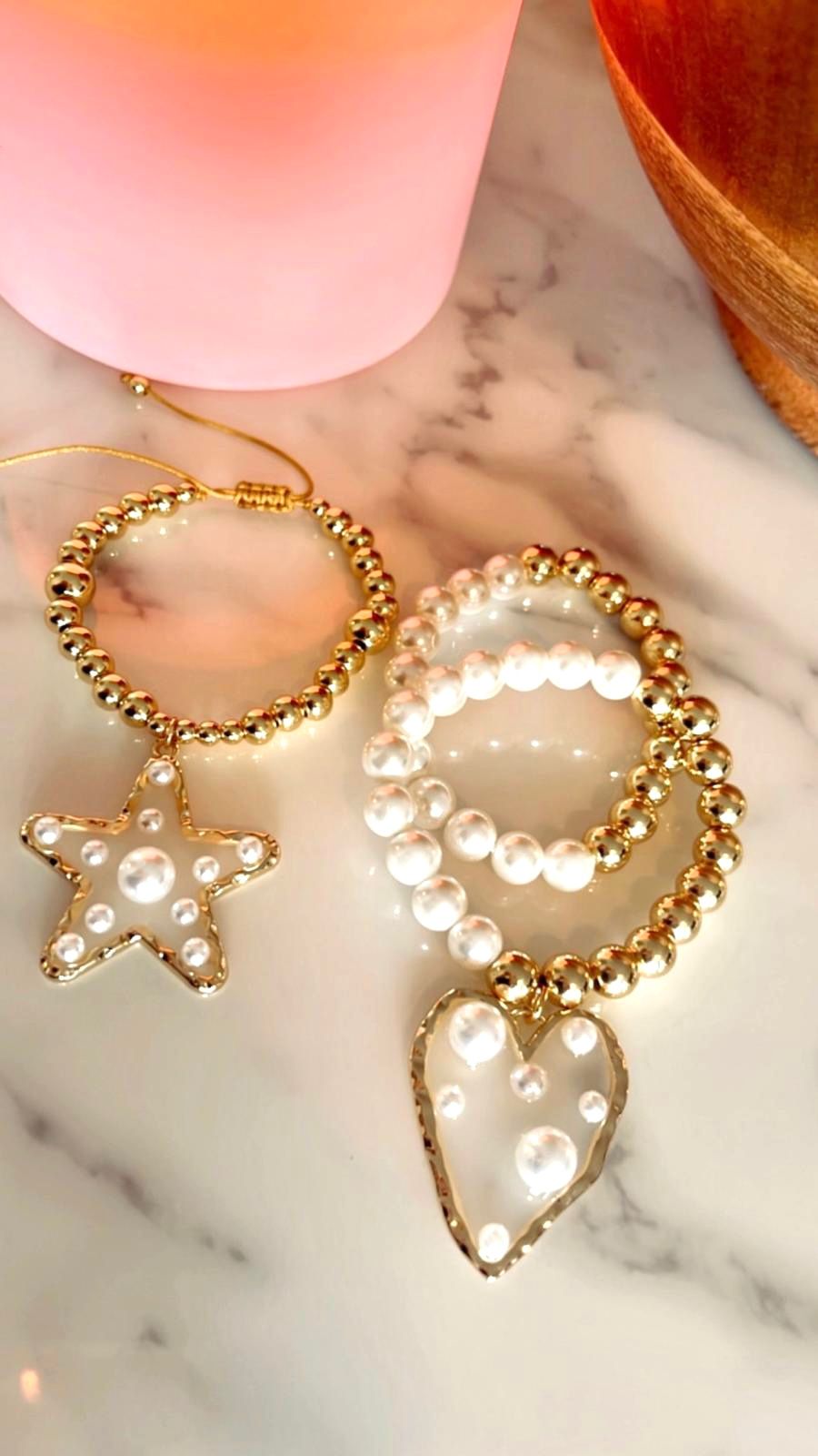Brazalete con estrella o corazón con perla
