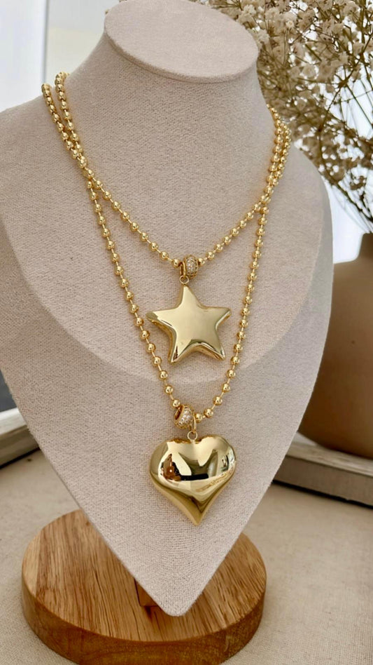 Collar corazon y estrella grande pieza en pedreria