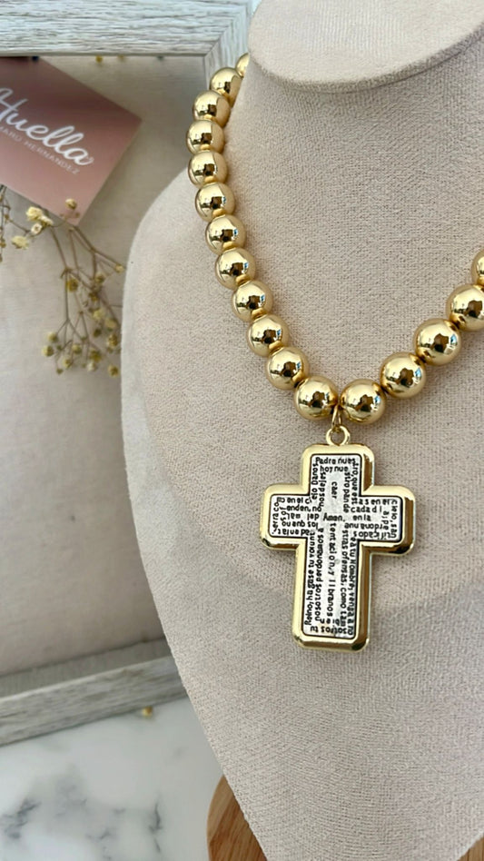 Collar Balin grueso  Cruz Padre Nuestro