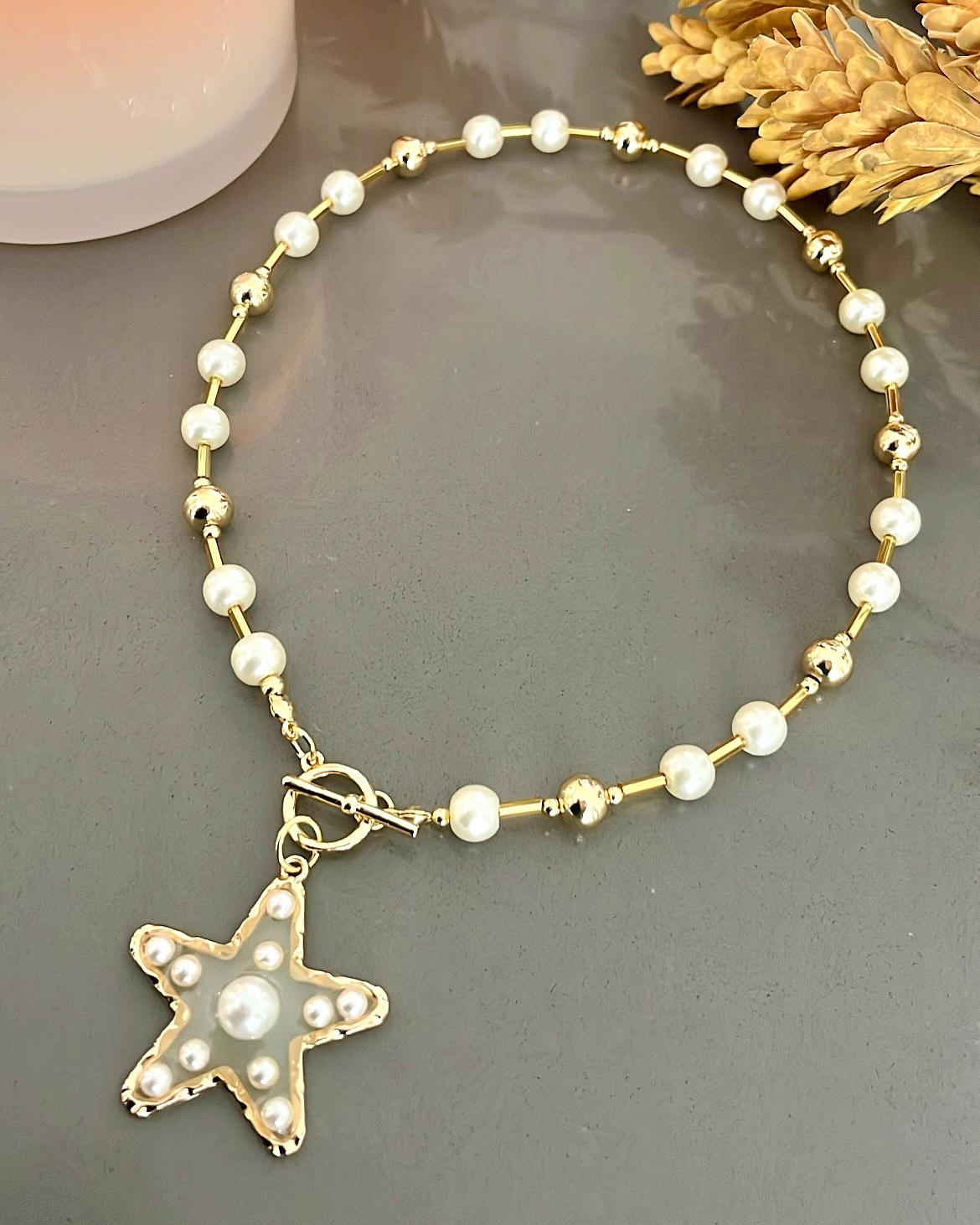 Collar Estrella y Corazón Perlas