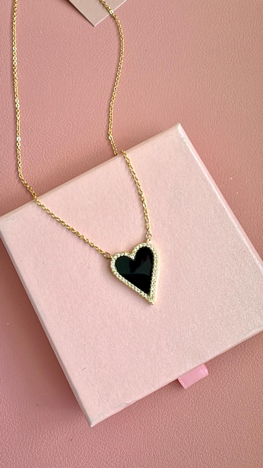 Cadena Corazón negro Pedrería