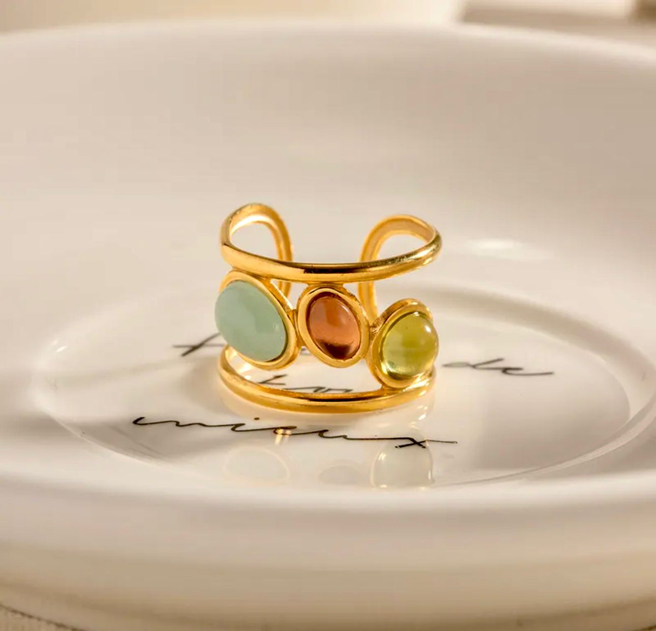 Anillo ajustable piedras retro