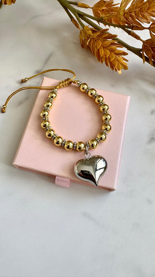 Brazalete dorado corazón plata