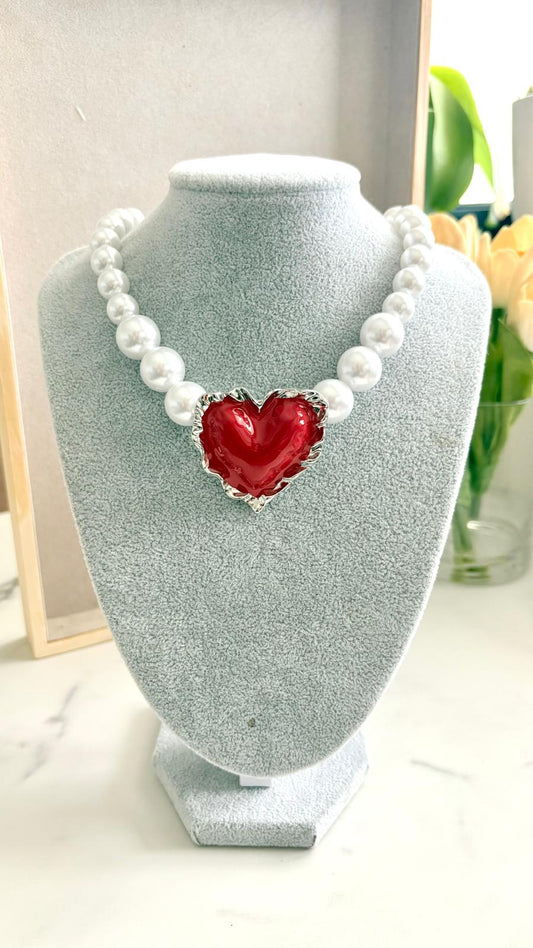 Collar Corazón Rojo Retro