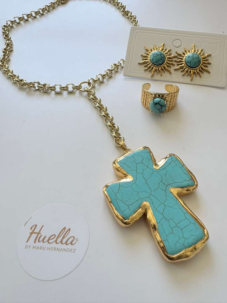 Cadena Cruz Vintage Turquesa
