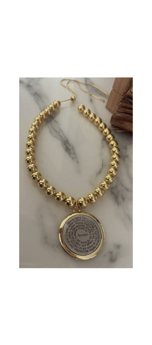 Collar ajustable grande medalla Padre Nuestro