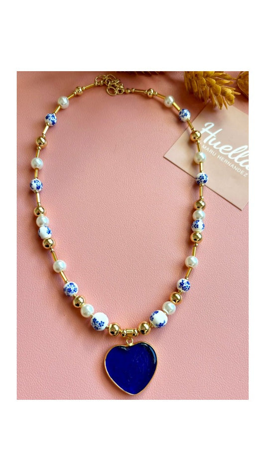 Collar Corazon Murano Azul