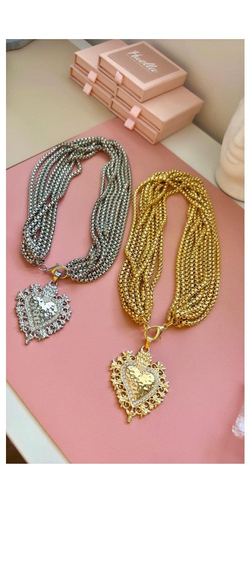 Collar corazón cadenas múltiples