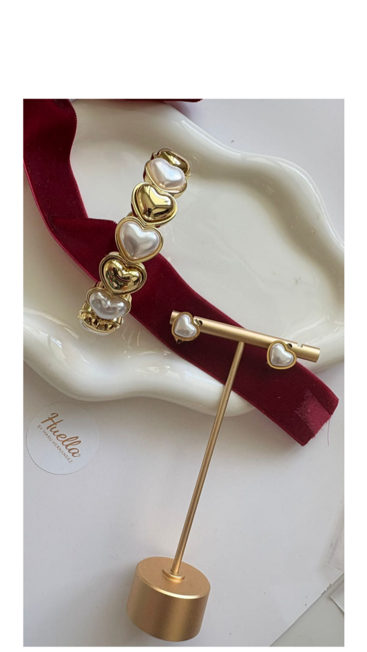 Brazalete Corazón perla y dorado