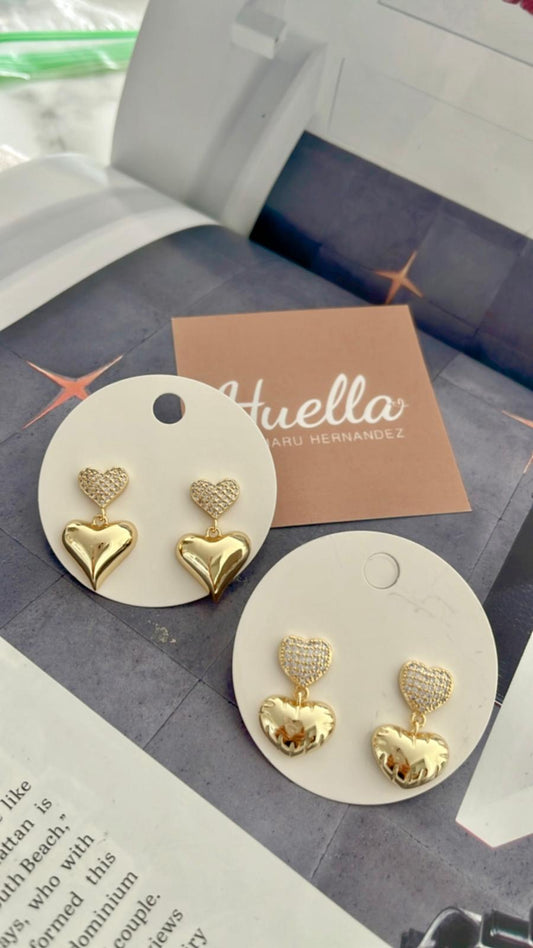 Aretes corazones con brillo