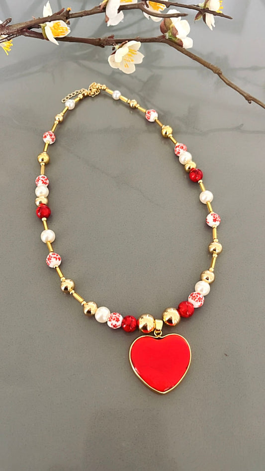 Collar corazón Murano Rojo