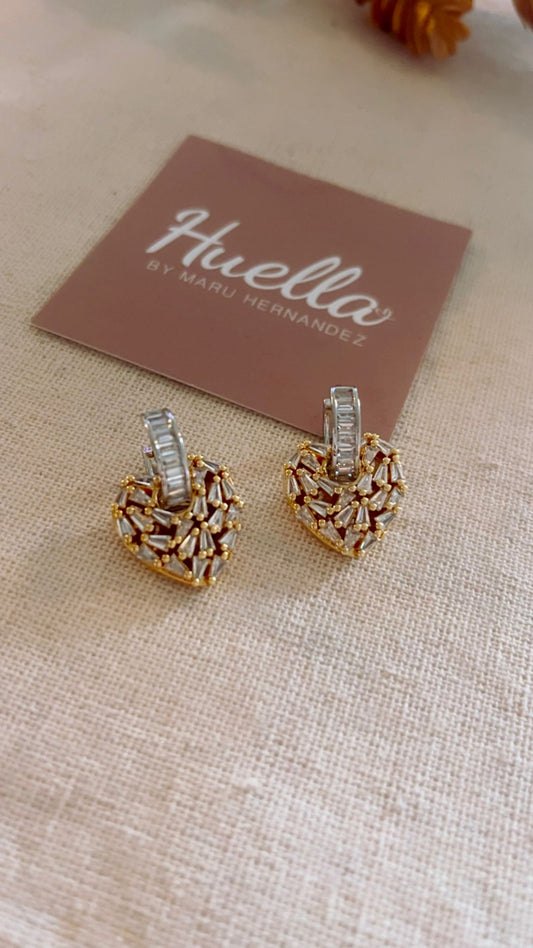 Aretes corazón cristales biselados grande