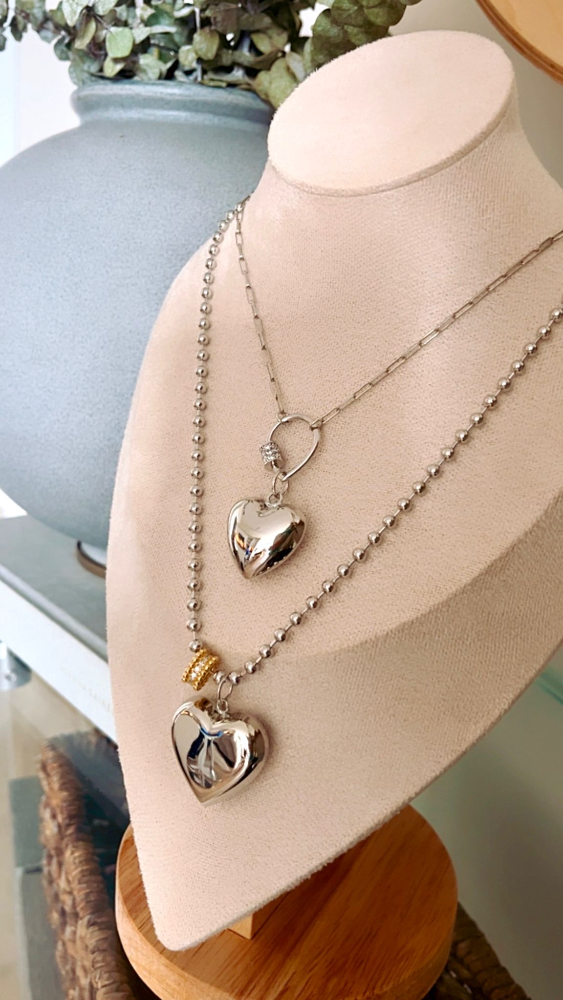 Collares corazón plata  Con broche gota