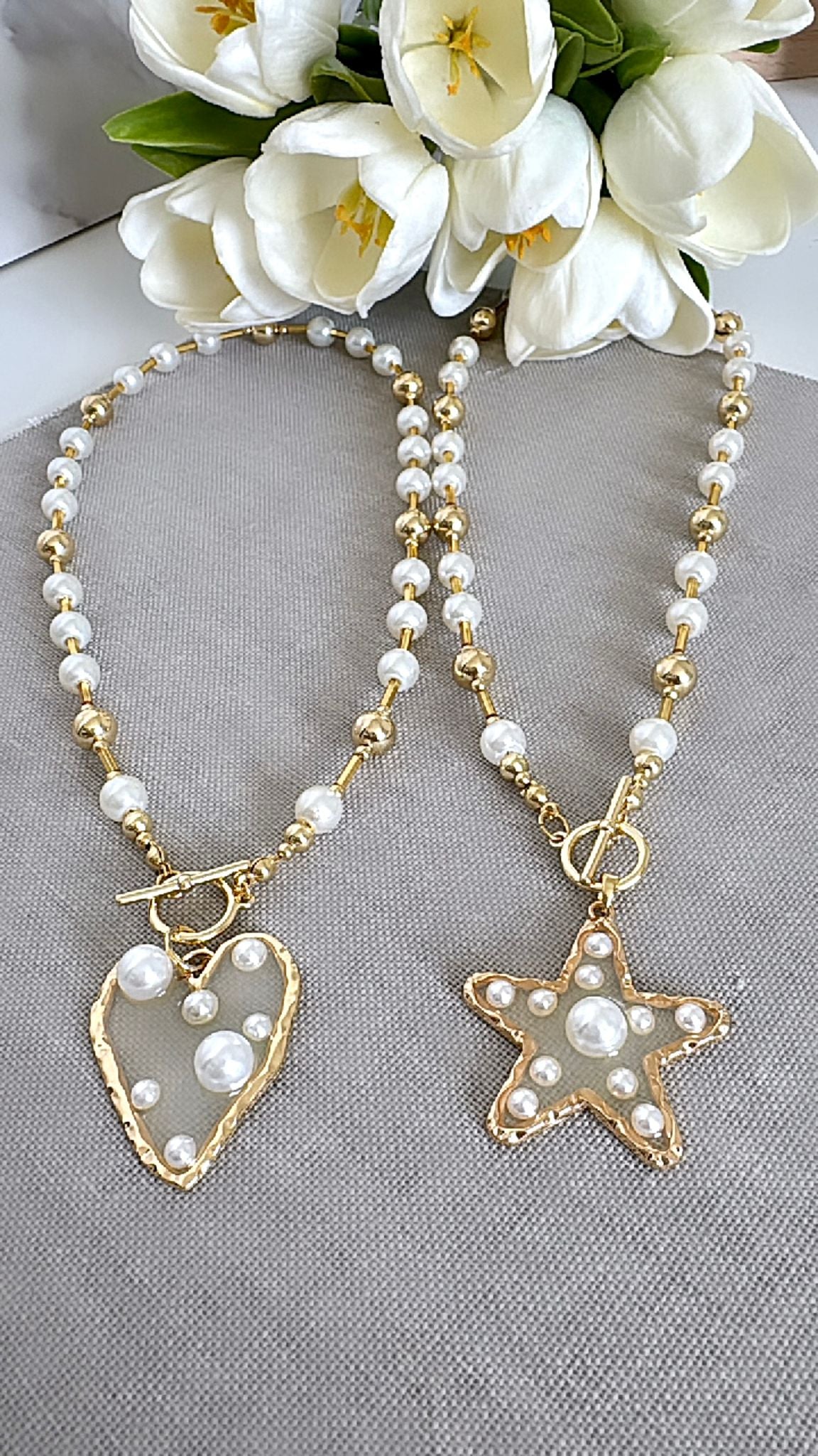 Collar Estrella y Corazón Perlas