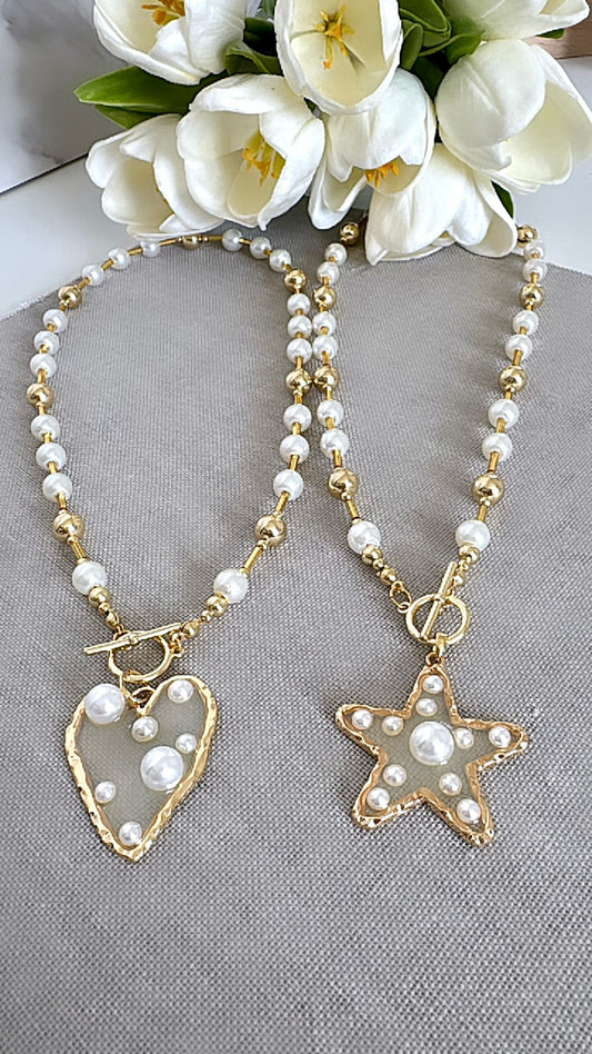 Collar Estrella y Corazón Perlas