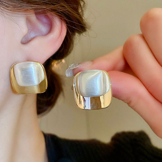 Aretes Placa perla cuadrada