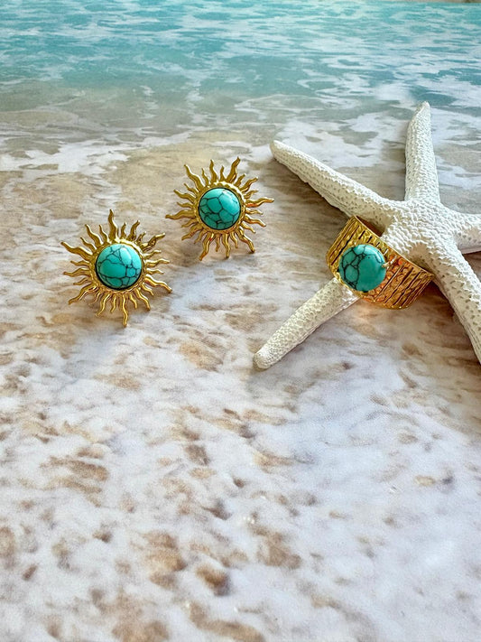juego de Anillo y Aretes Turquesa