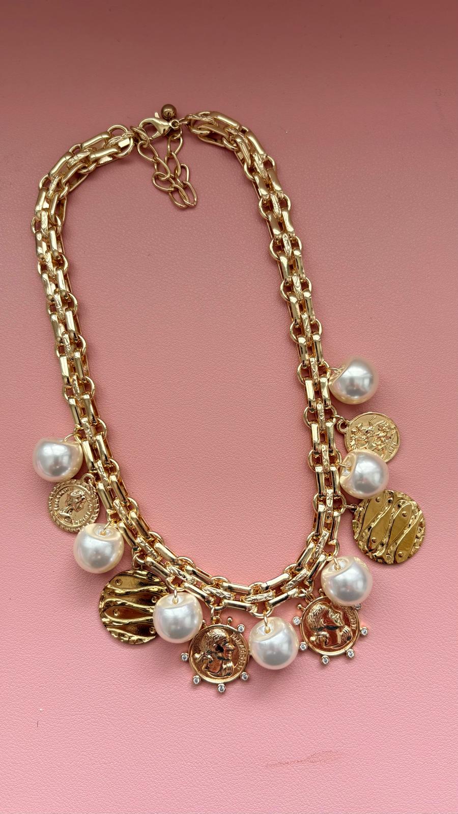 Collar perla y Monedas