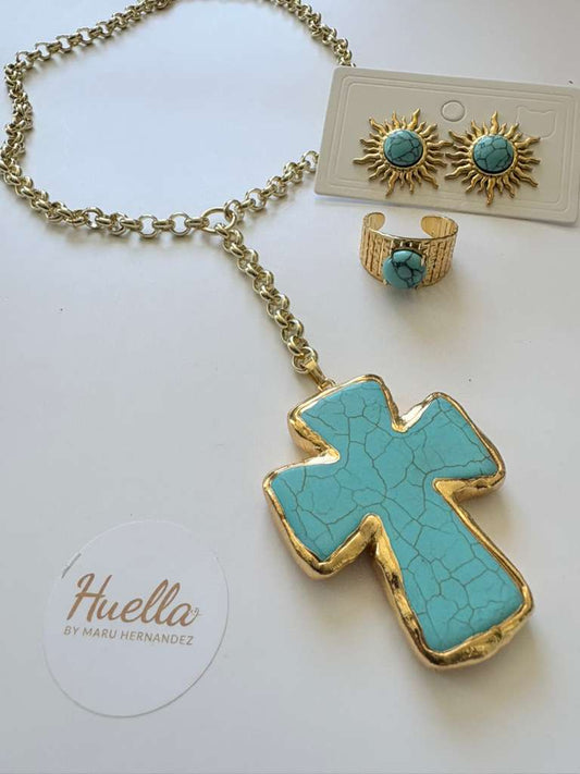 Cadena Cruz Vintage Turquesa